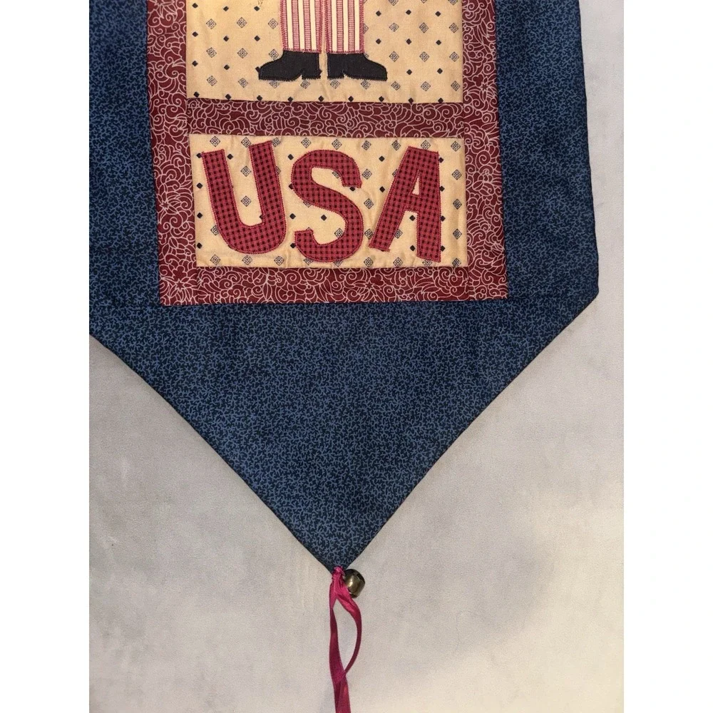 Vintage USA 4th of July Tapestry Banner Wall Hanging Uncle Sam Stars Stripes Red
